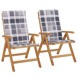 Chaises de jardin inclinables lot de 2 et coussins teck massif 