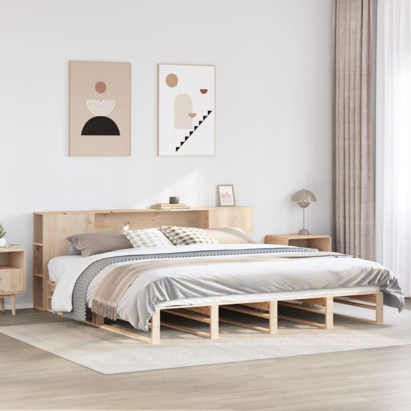 Lit bibliothèque sans matelas 180x200 cm bois massif 