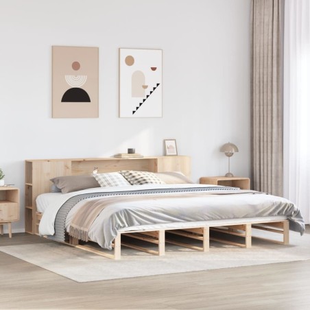 Lit bibliothèque sans matelas 180x200 cm bois massif 