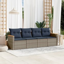 Salon de jardin 4 pcs avec coussins gris résine tressée 