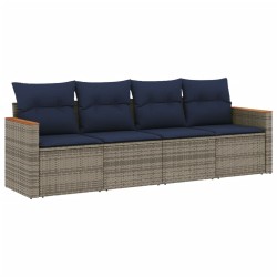 Salon de jardin 4 pcs avec coussins gris résine tressée 