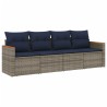 Salon de jardin 4 pcs avec coussins gris résine tressée 