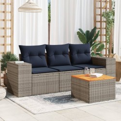 Salon de jardin 4 pcs avec coussins gris résine tressée 