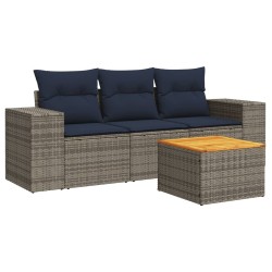 Salon de jardin 4 pcs avec coussins gris résine tressée 