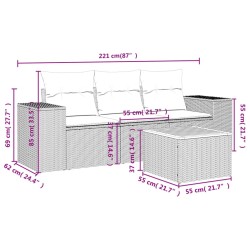 Salon de jardin 4 pcs avec coussins gris résine tressée 