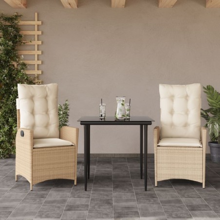 Ensemble à manger de jardin et coussins 3 pcs Beige poly rotin 