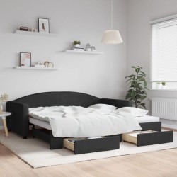 Lit de jour avec gigogne et tiroirs sans matelas noir 100x200cm 