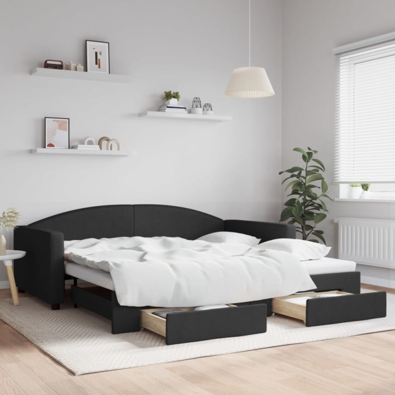 Lit de jour avec gigogne et tiroirs sans matelas noir 100x200cm 