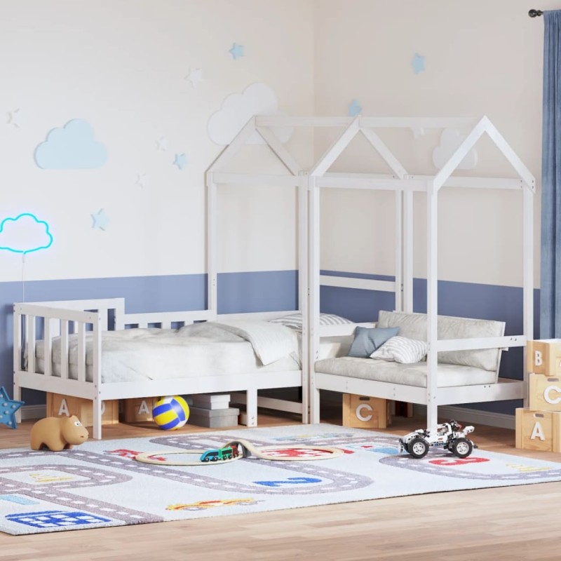 Ensemble de lit de jour et de banc avec toit sans matelas blanc 