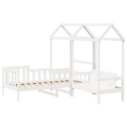 Ensemble de lit de jour et de banc avec toit sans matelas blanc 