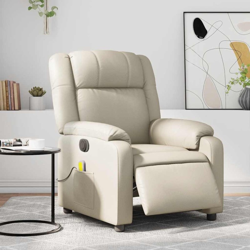 Fauteuil de massage inclinable électrique crème similicuir 