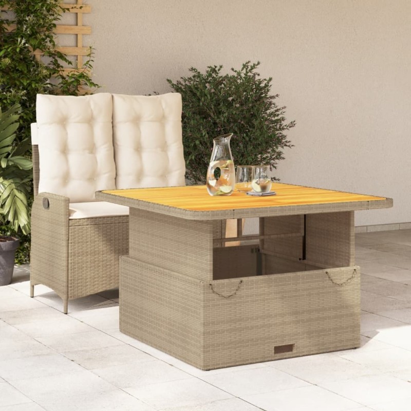 Ensemble à manger de jardin et coussins 2 pcs beige poly rotin 