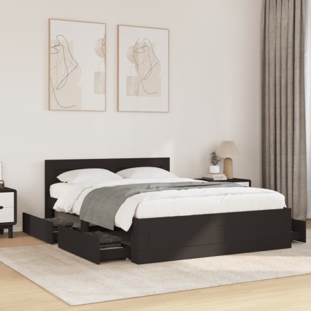 Cadre de lit avec tête de lit sans matelas noir 120x200 cm 