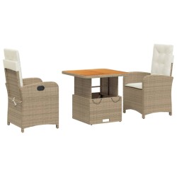 Ensemble à manger de jardin et coussins 3 pcs Beige poly rotin 