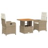 Ensemble à manger de jardin et coussins 3 pcs Beige poly rotin 