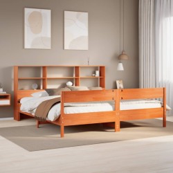 Lit bibliothèque sans matelas cire marron 200x200 cm pin massif 