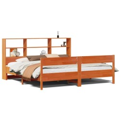 Lit bibliothèque sans matelas cire marron 200x200 cm pin massif 