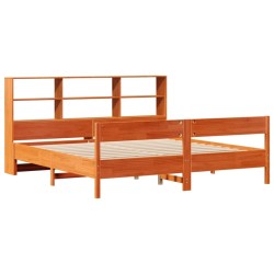 Lit bibliothèque sans matelas cire marron 200x200 cm pin massif 