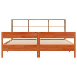 Lit bibliothèque sans matelas cire marron 200x200 cm pin massif 