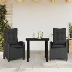 Ensemble à manger de jardin avec coussins 3 pcs Noir 