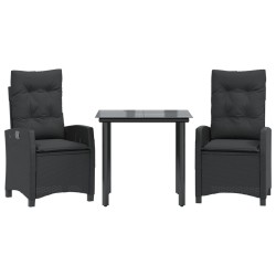 Ensemble à manger de jardin avec coussins 3 pcs Noir 