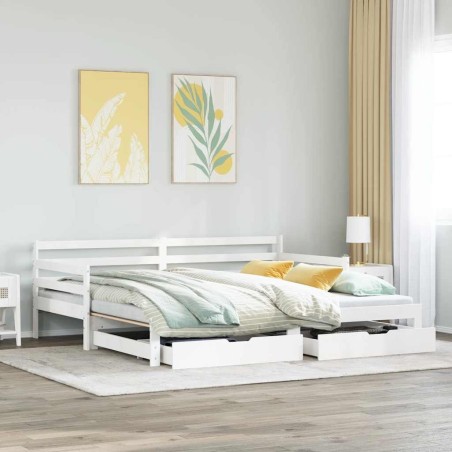 Lit de jour avec gigogne et tiroirs sans matelas blanc 90x190cm 