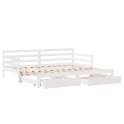 Lit de jour avec gigogne et tiroirs sans matelas blanc 90x190cm 