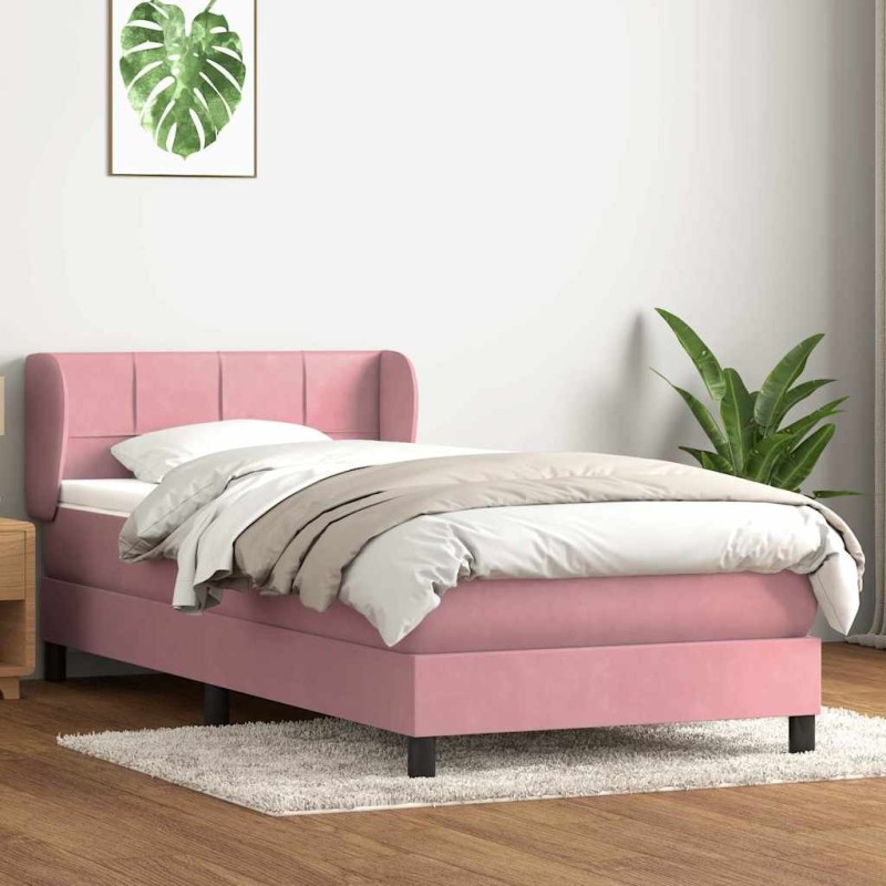 Sommier à lattes de lit avec matelas rose 80x220 cm velours 