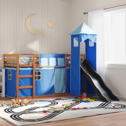 Lit superposé sans matelas avec toboggan et rideaux 90x190 cm 