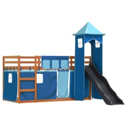Lit superposé sans matelas avec toboggan et rideaux 90x190 cm 