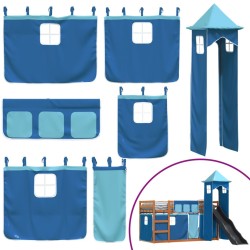 Lit superposé sans matelas avec toboggan et rideaux 90x190 cm 