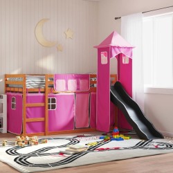 Lit superposé sans matelas avec toboggan et rideaux 90x190 cm 