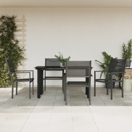 Ensemble à manger de jardin 5 pcs noir textilène et acier 