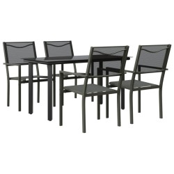 Ensemble à manger de jardin 5 pcs noir textilène et acier 