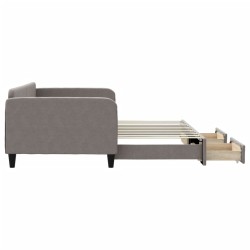 Lit de jour avec gigogne et tiroirs taupe 100x200 cm tissu 