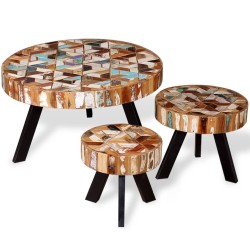 Ensemble de table basse 3 pièces Bois de récupération massif 