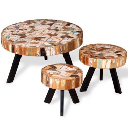 Ensemble de table basse 3 pièces Bois de récupération massif 