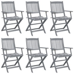 Chaises pliables d'extérieur lot de 6 et coussins Bois d'acacia 