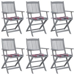 Chaises pliables d'extérieur lot de 6 et coussins Bois d'acacia 