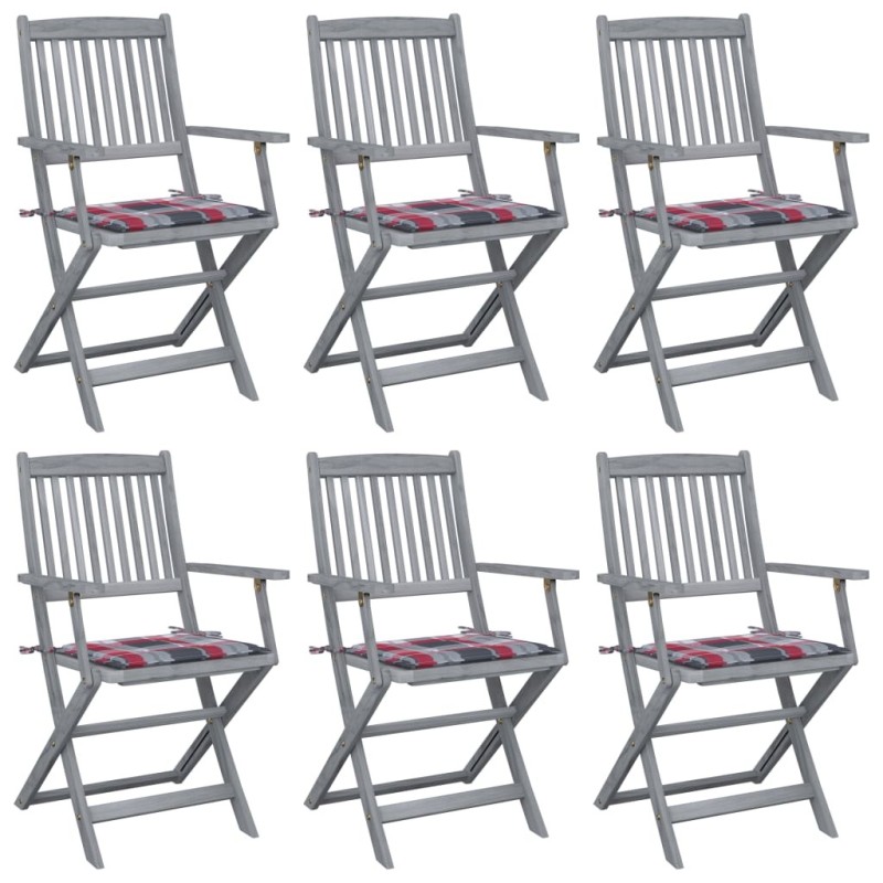 Chaises pliables d'extérieur lot de 6 et coussins Bois d'acacia 