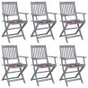 Chaises pliables d'extérieur lot de 6 et coussins Bois d'acacia 