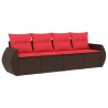 Salon de jardin 4 pcs avec coussins marron résine tressée 