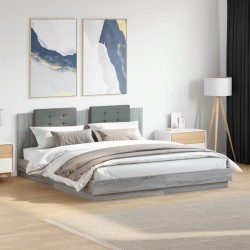 Cadre de lit avec LED sans matelas sonoma gris 200x200 cm 
