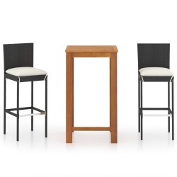 Ensemble de bar de jardin avec coussins 3 pcs Noir 