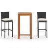 Ensemble de bar de jardin avec coussins 3 pcs Noir 
