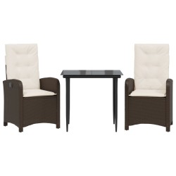 Ensemble à manger de jardin 3 pcs et coussins marron poly rotin 