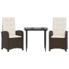Ensemble à manger de jardin 3 pcs et coussins marron poly rotin 