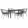 Ensemble à manger de jardin et coussins 5 pcs noir rotin verre 