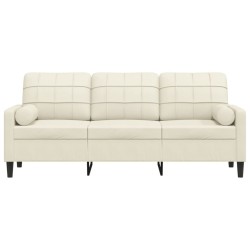Canapé 3 places avec oreillers décoratifs crème 180 cm velours 