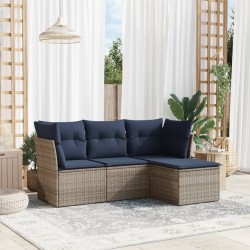 Salon de jardin 4 pcs avec coussins gris résine tressée 